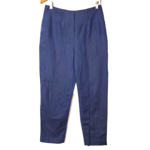 Boden LINEN Pants Womens 6 Straight Leg Crop High Rise‎ Navy Blue